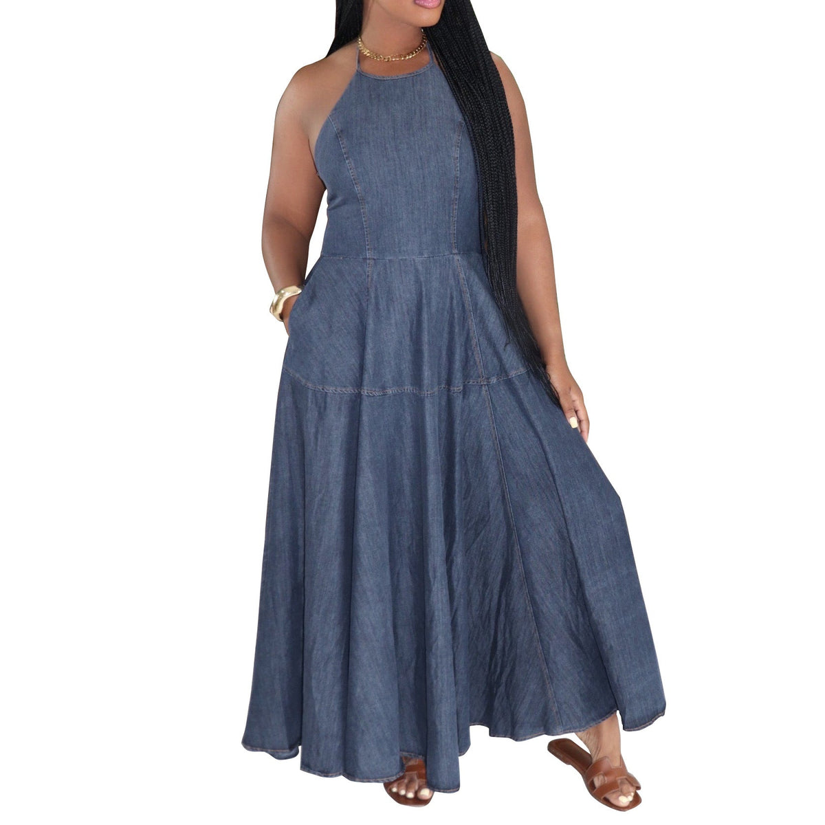 Women Denim Sleeveless Maxi Dress