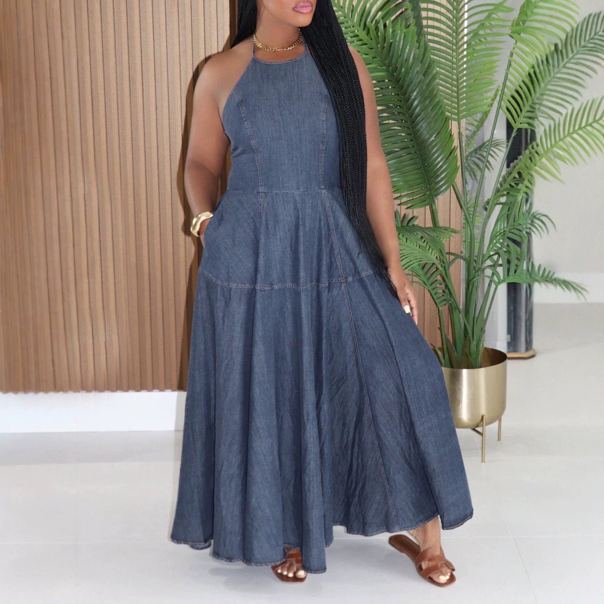 Women Denim Sleeveless Maxi Dress