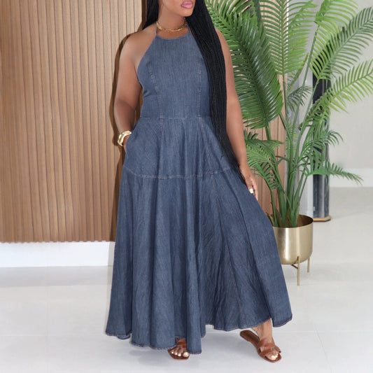 Women Denim Sleeveless Maxi Dress