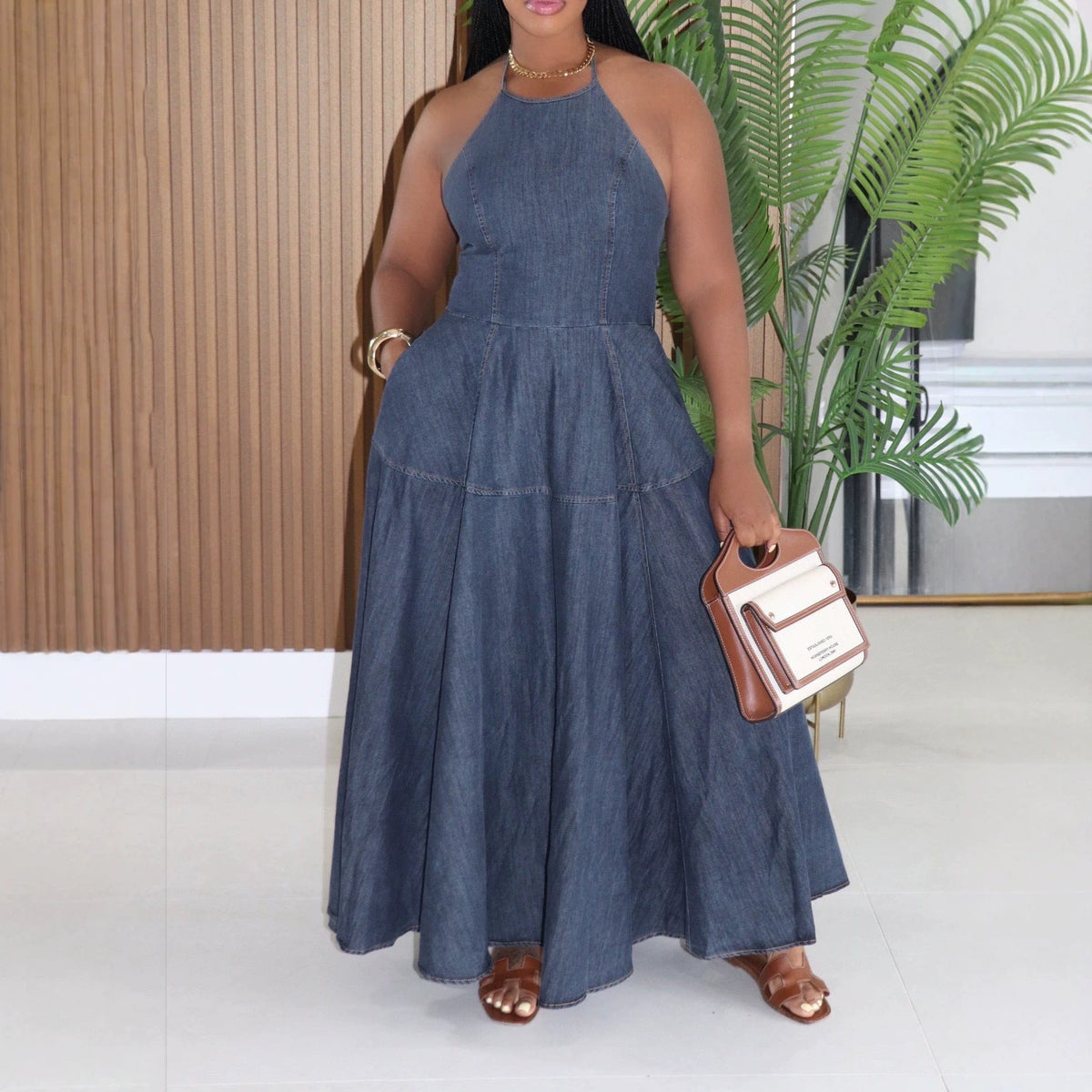 Women Denim Sleeveless Maxi Dress